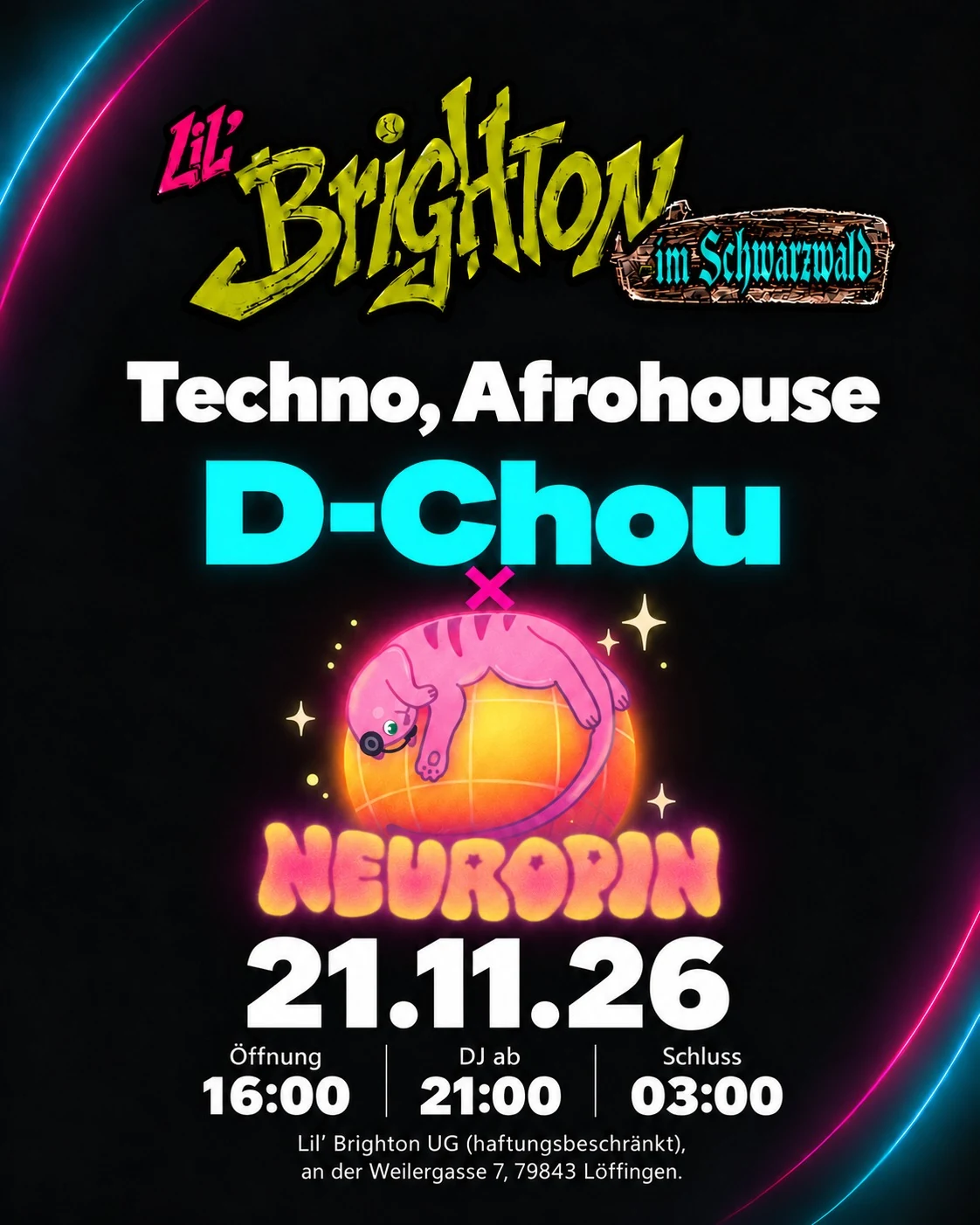 D-Chou &times; Neuropin at Lil&rsquo; Brighton on 21 November 2026, event poster