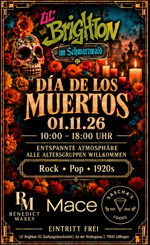 D&iacute;a de los Muertos at Lil&rsquo; Brighton on 1 November 2026, event poster