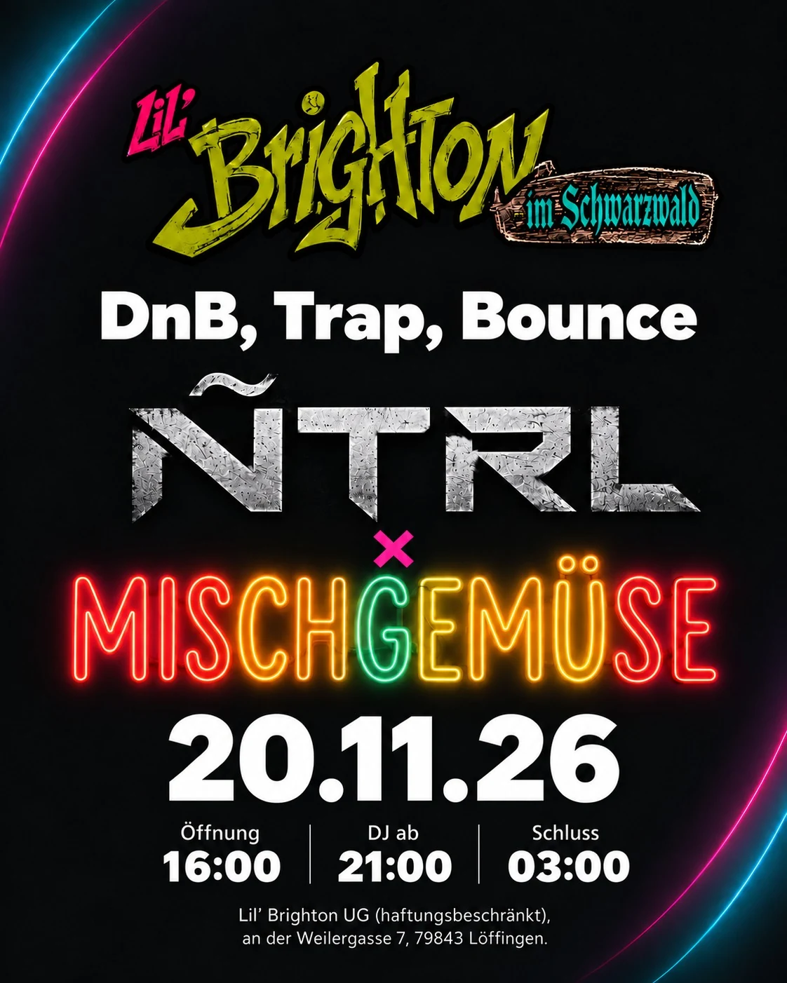 NTRL &times; Mischgem&uuml;se at Lil&rsquo; Brighton on 20 November 2026, event poster