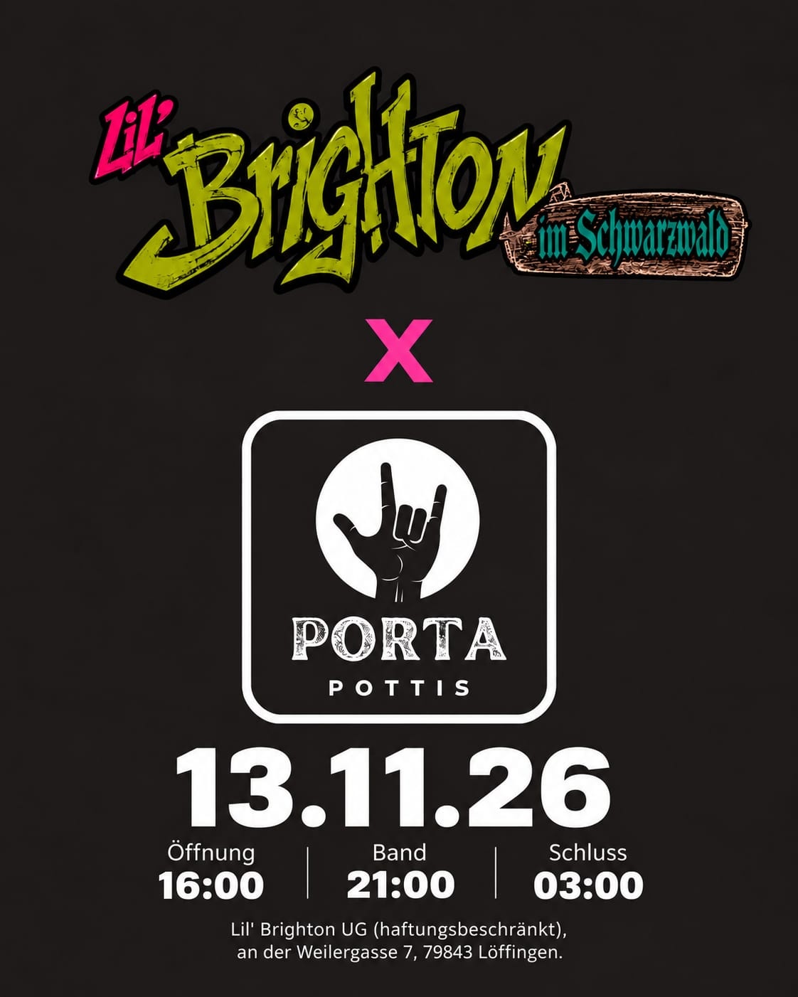 Lil&rsquo; Brighton &times; Porta Pottis flyer, 13 November 2026