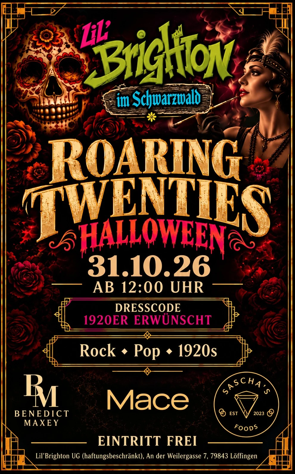 Official Roaring Twenties opening celebration on 31 October 2026, event poster